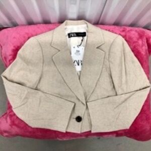 ZARA Linen Mix Cropped Blazer Jacket, S, NWT